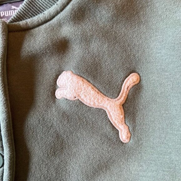 Puma Sage Green & White Snap Front Sweat Jacket Youth M (10/12) - Picture 4 of 5